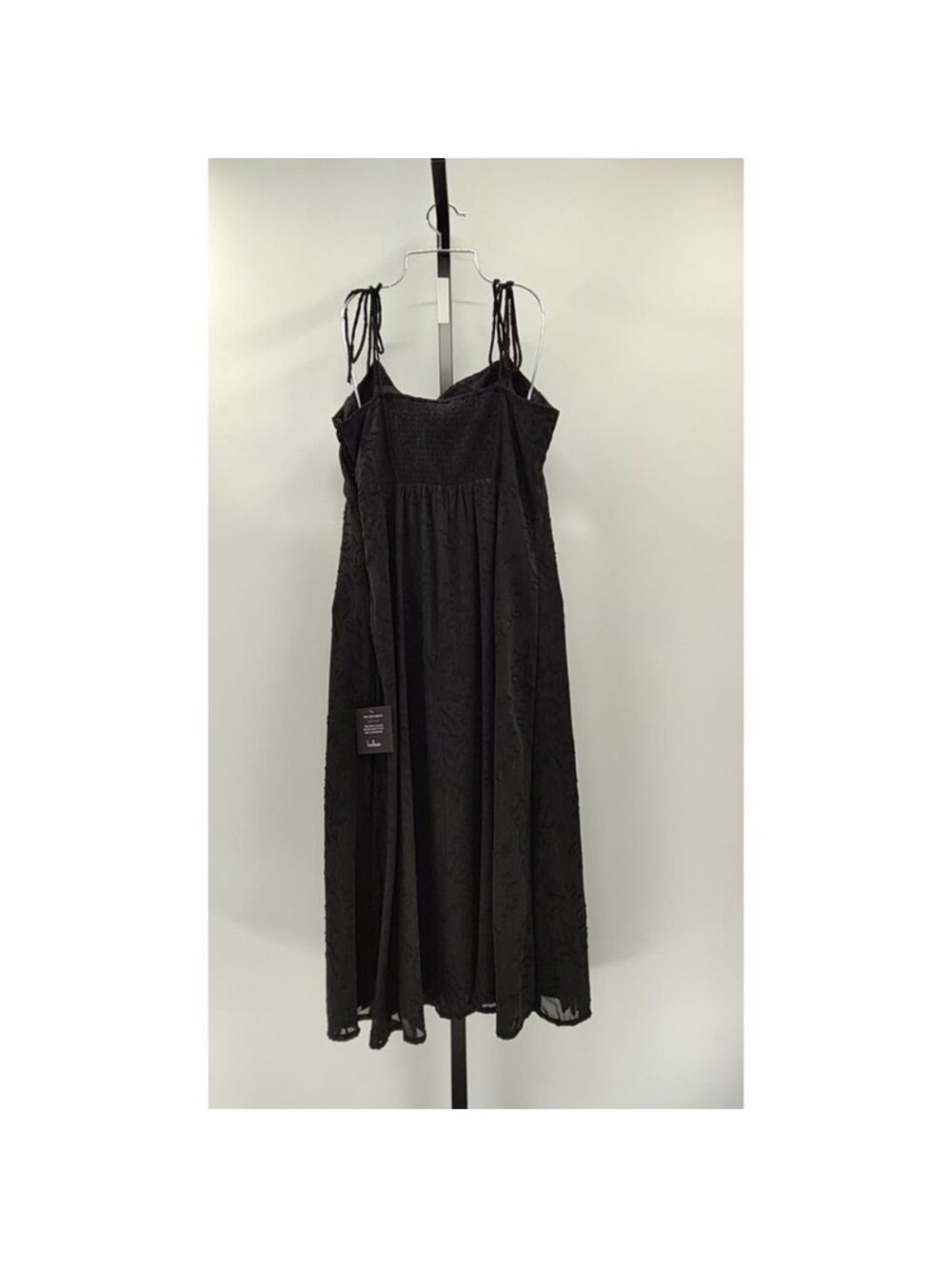 Lulu's Black Floral Jacquard Tie-Strap Midi Dress - Picture 6 of 7